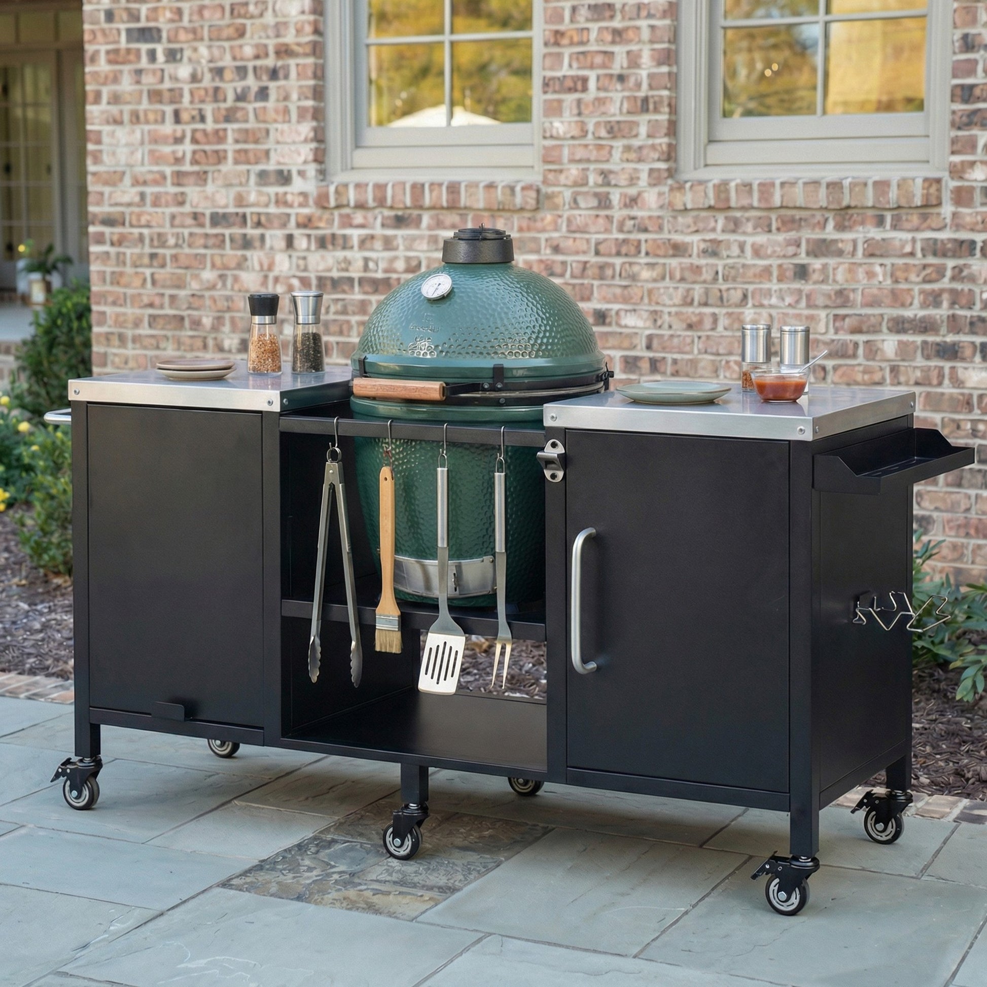 K&k 72.4' Large Grill Table for Large Big Green Egg - Black - detail view 4