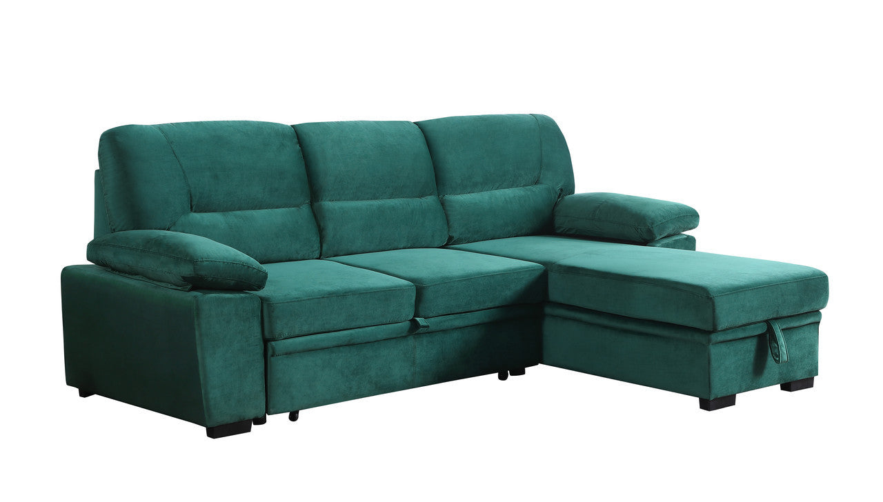 Kipling 97.5' Green Velvet Fabric Reversible Sleeper Sectional Sofa Chaise - detail view 3