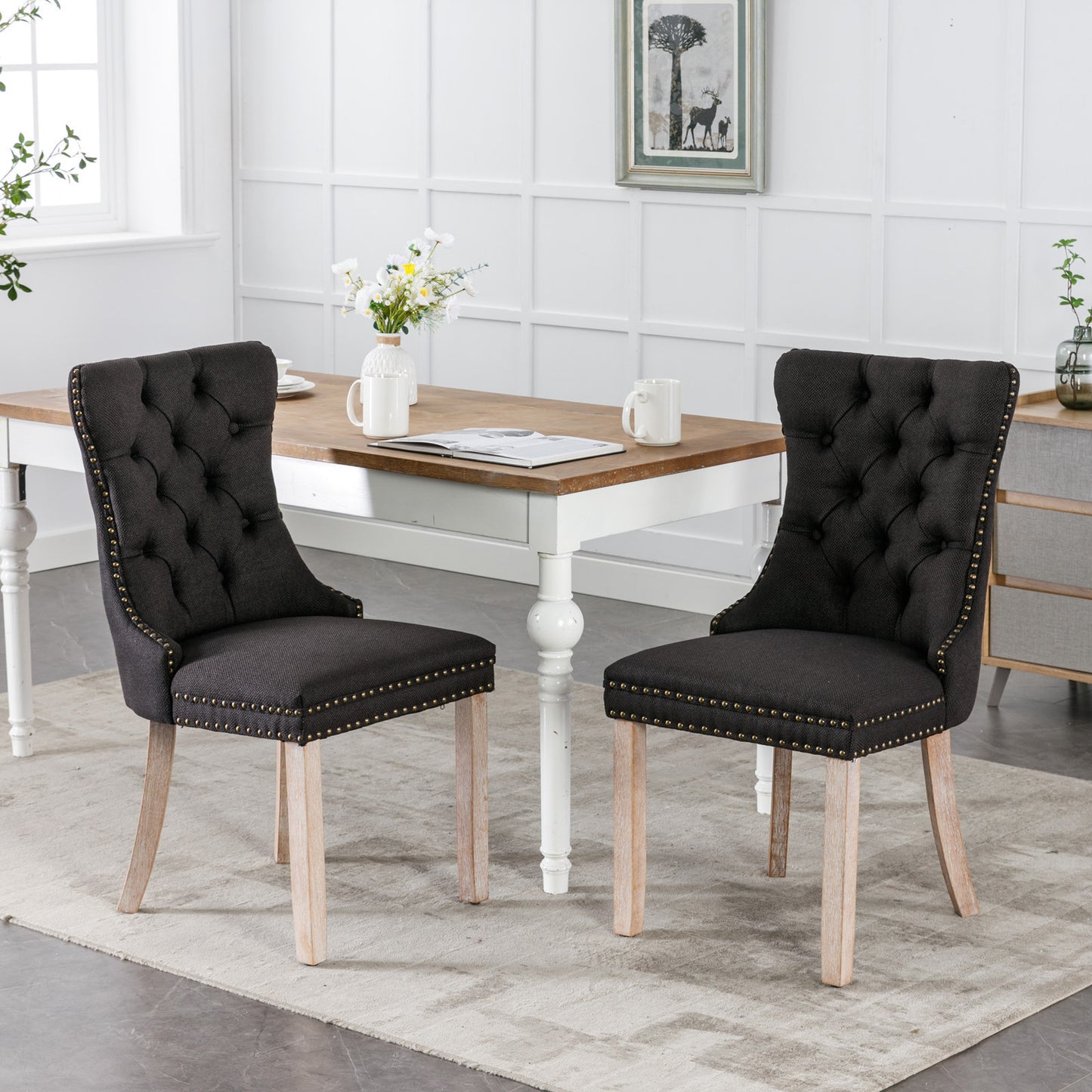 Niki Modern Velvet Side Chair with Nailhead Trim Set of 2 Black