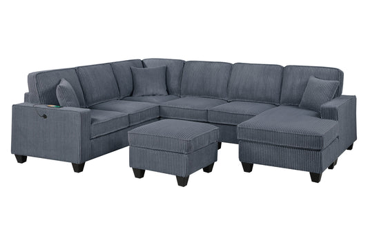 Dark Gray Finish LAF Loveseat With USB Port Modern style 5pc Sectional Set Corner Wedge Armless Chair Cocktail Ottoman RAF Loveseat - detail view 2