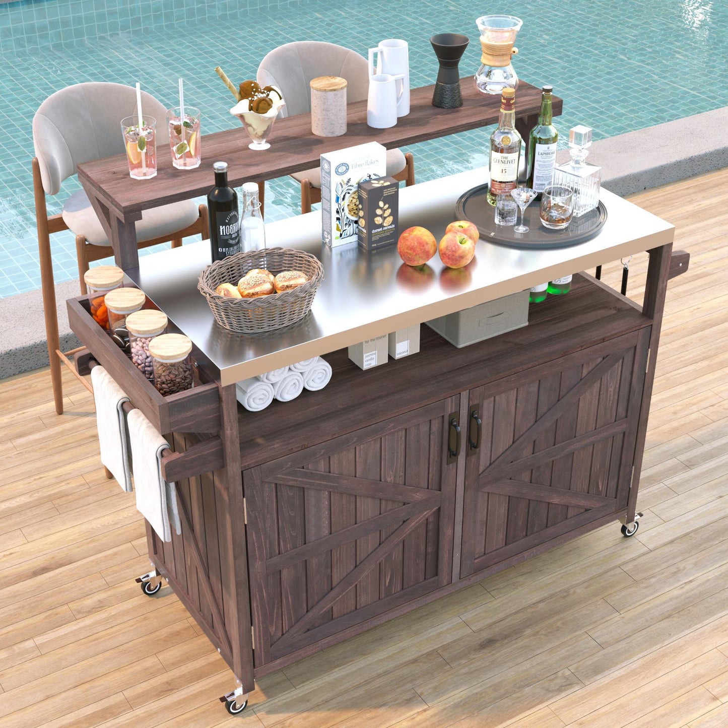 K&k 53.3' Outdoor Kitchen Island with Raised Shelf - Brown - primary color shot