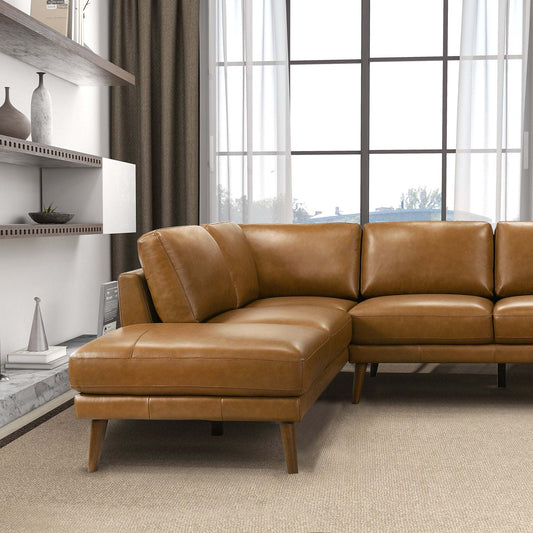 Mid-In Mod Benson Tan Leather Sectional Sofa with Left Facing Chaise - detail view 2