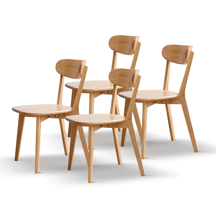 Natural Oak Dining Chair Set of 4 - Solid Wood, FAS Grade, Simple Design, 46.5x54x80cm - primary color shot