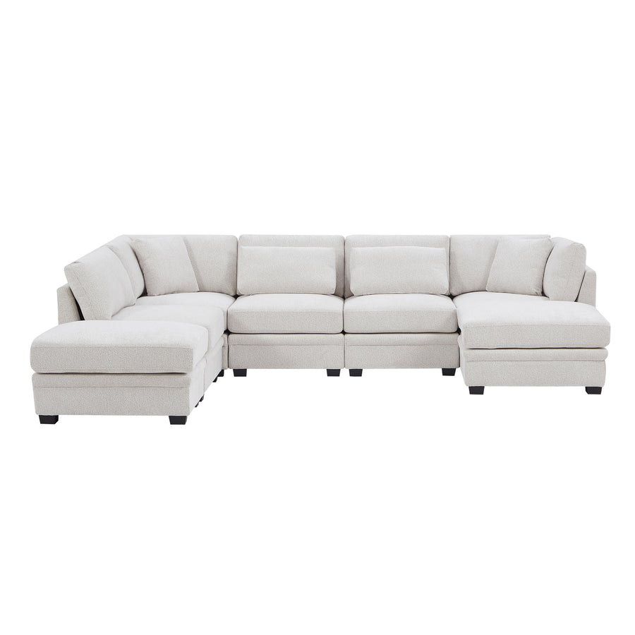 7 - Piece Reversible Modular Corner Sectional-Beige(two corner chairs, three armless chairs, and two ottomans) - primary color shot