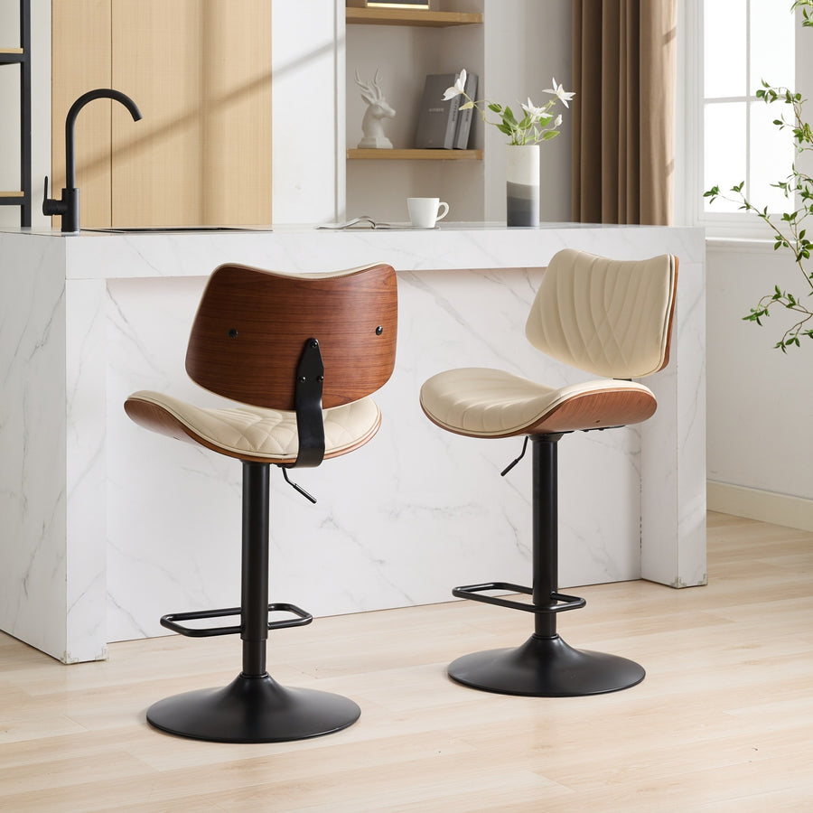 Beige PU Leather Bar Stool with Black Legs (Set of 2)