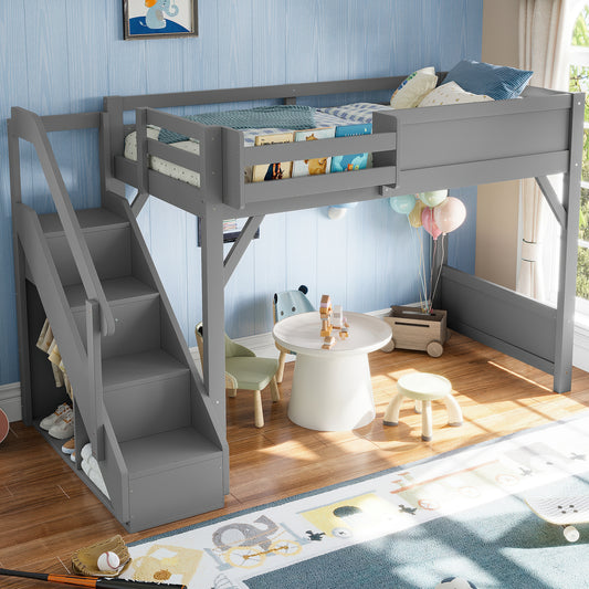 Twin Size Loft Bed with Built-in Wardrobe and Storage Space - Gray - detail view 2