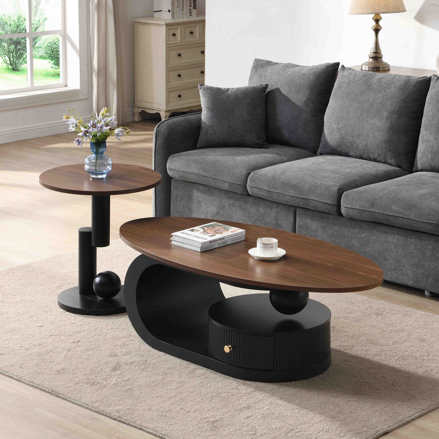 Black & Brown Steel Frame Nesting Tables with Black Legs - detail view 2