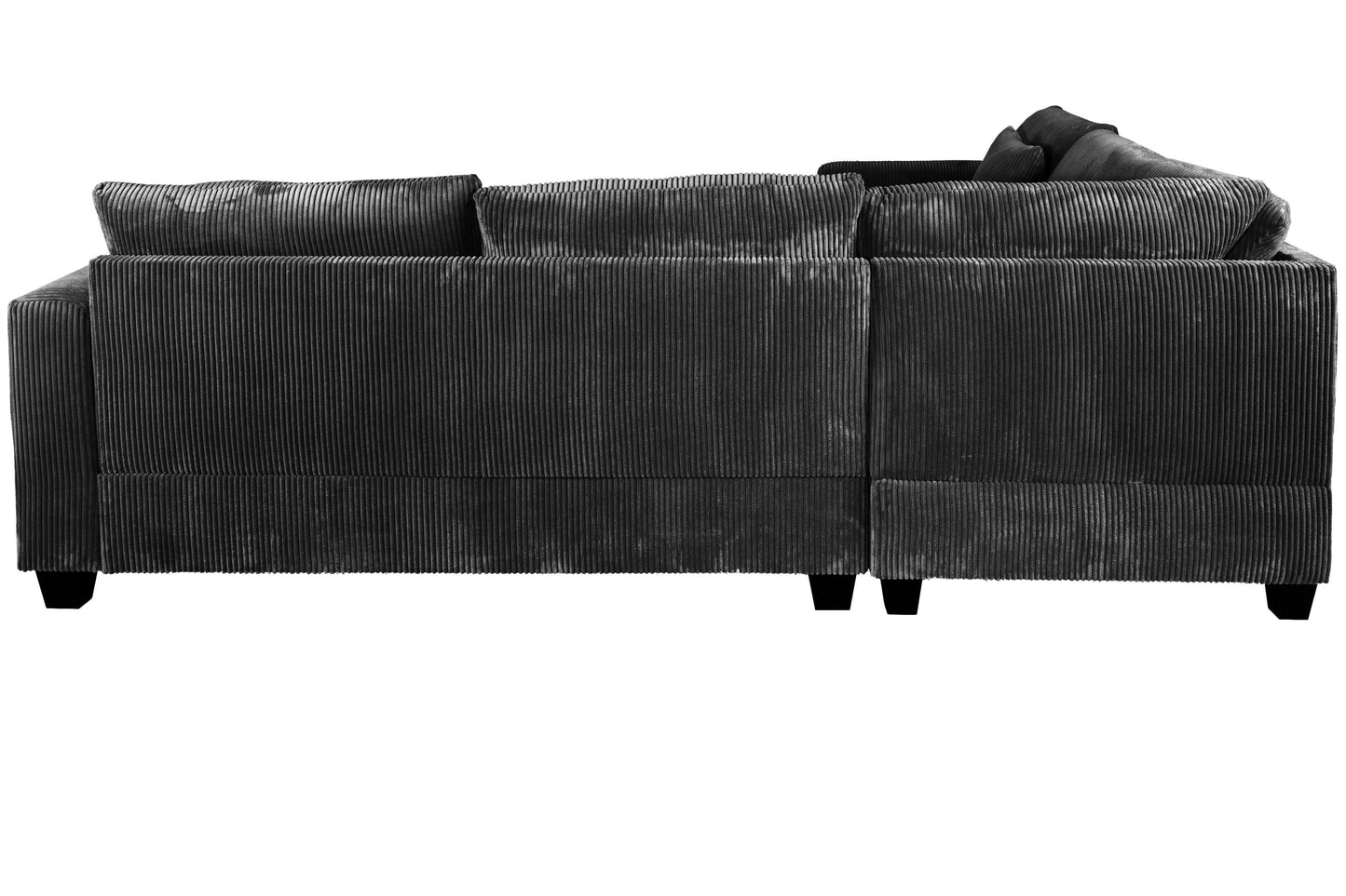 Modern Style L-Shaped 4pc Sectional Set Cocktail Ottoman Square Arms Throw Pillow Corduroy Upholstered Black Finish Primary Living Room - detail view 8