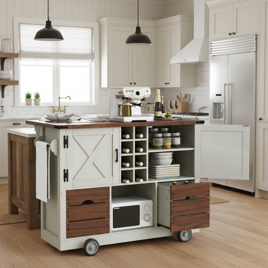 K&k 54' Farmhouse Kitchen Island with Drop Leaf - White - primary color shot