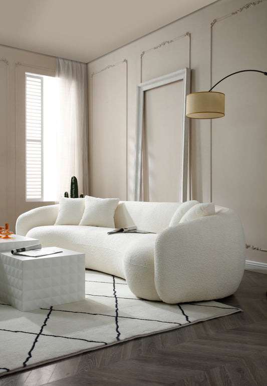 102'' 5-Seater Boucle Sofa Modern Sectional Half Moon Leisure Sofa Curved Sofa Teddy Fleece Velet WHITE - detail view 8