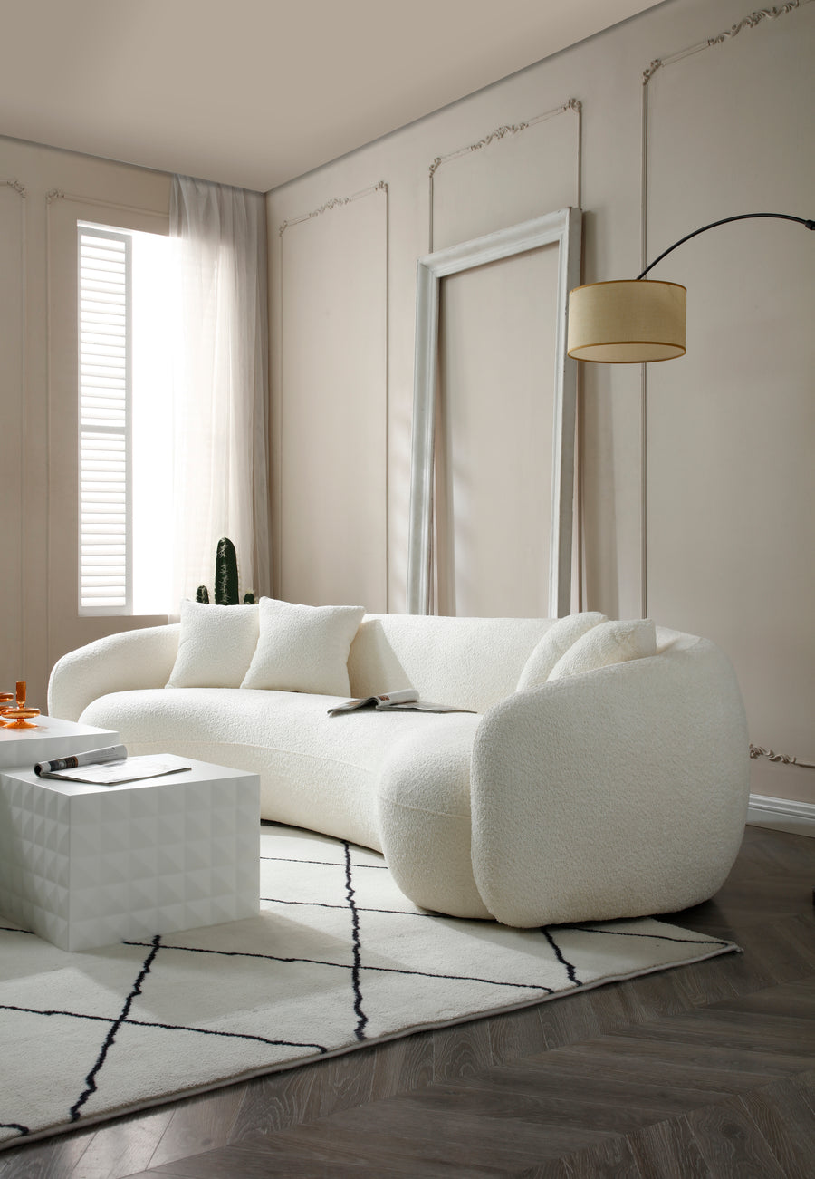 102'' 5-Seater Boucle Sofa Modern Sectional Half Moon Leisure Sofa Curved Sofa Teddy Fleece Velet WHITE - detail view 8
