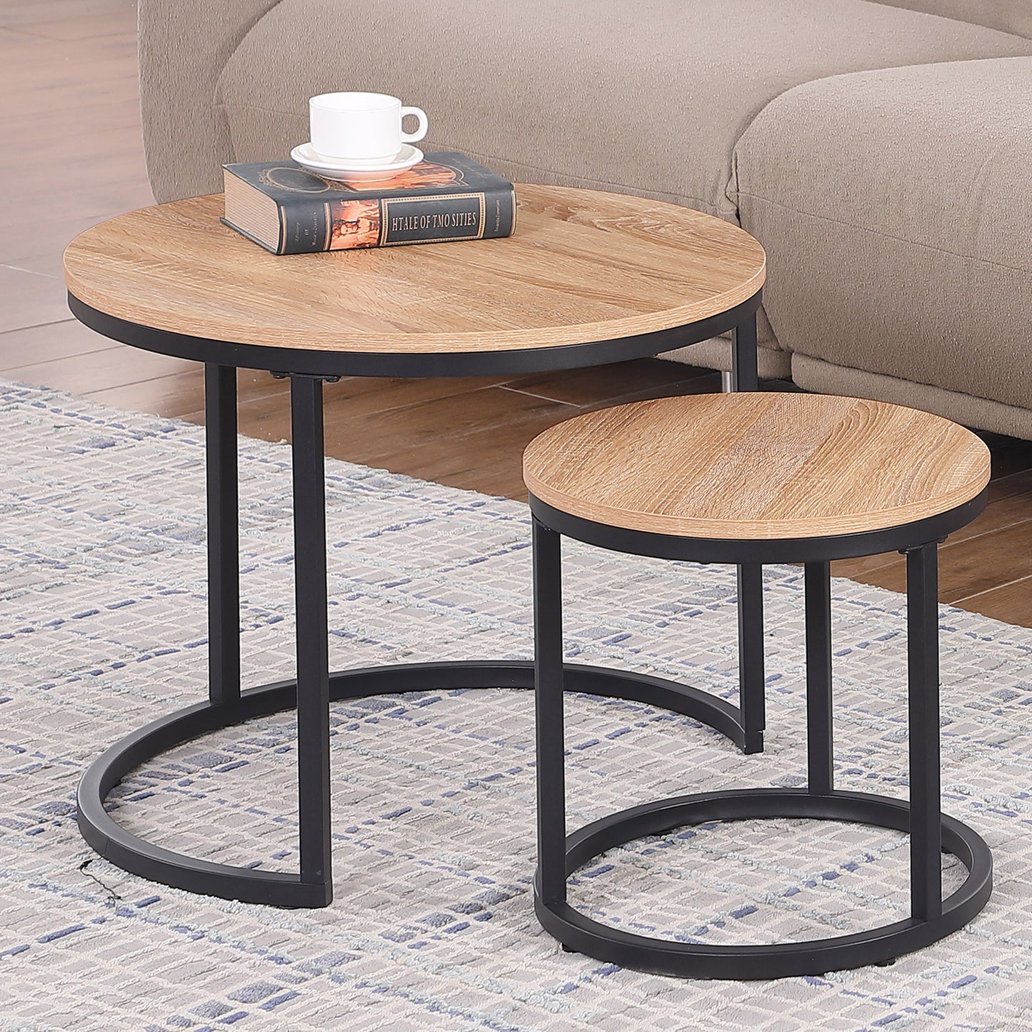 Oak Wood+metal Steel Frame Nesting Tables with Wood Legs - primary color shot