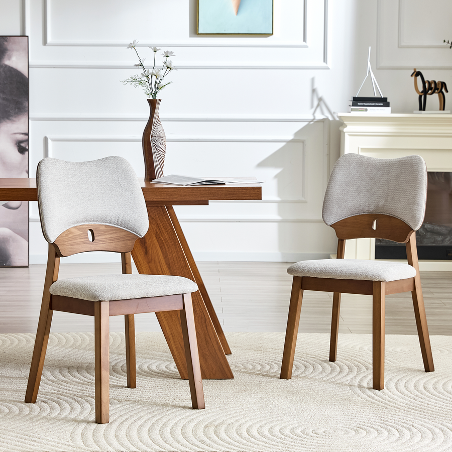 Gray Upholstered Fabric Dining Chairs with Wood Legs (set of 2) - primary color shot