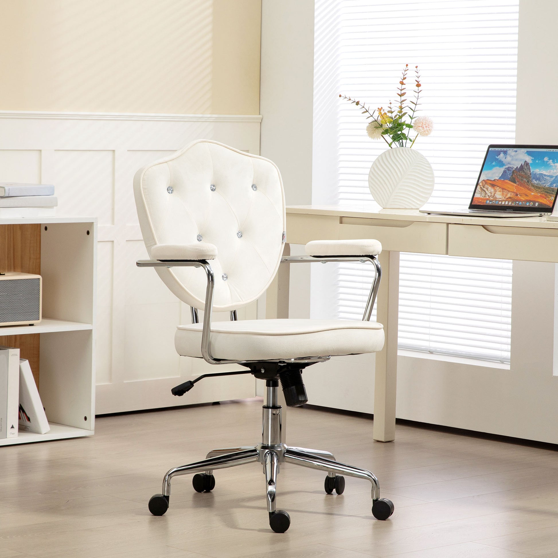 Vale Velvet Button Tufted Office Chair, White