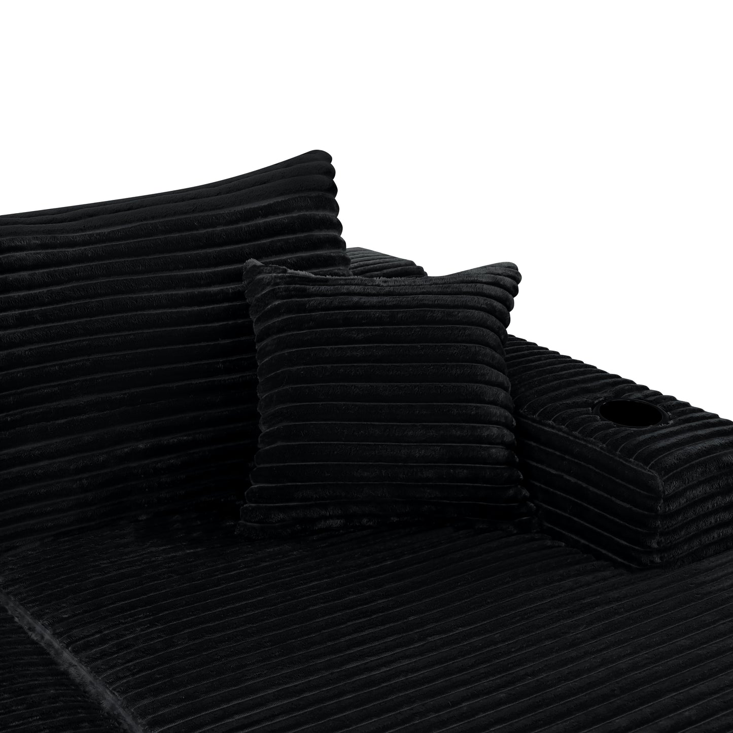 134" Cloud Sectional with U-Shape Chaise & Side Pockets & Cup Holder - Black - detail view 7