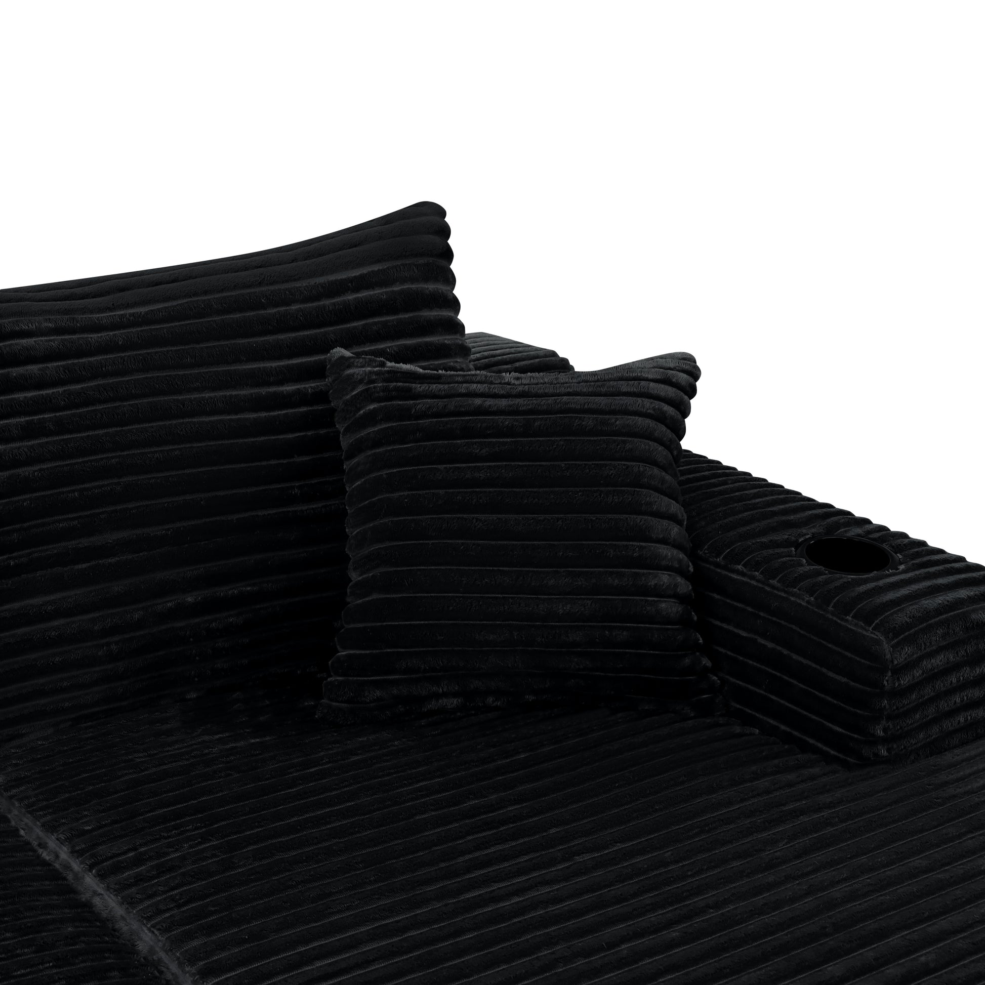 134" Cloud Sectional with U-Shape Chaise & Side Pockets & Cup Holder - Black - detail view 7