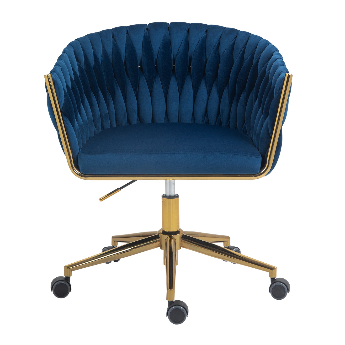 Stylish Blue Hand-Woven Backrest Office Chair with Wheels, Height Adjustable & 360° Swivel