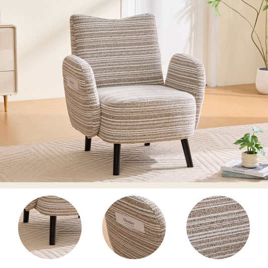 khaki Bouclé Accent Chair with Wood Legs - primary color shot