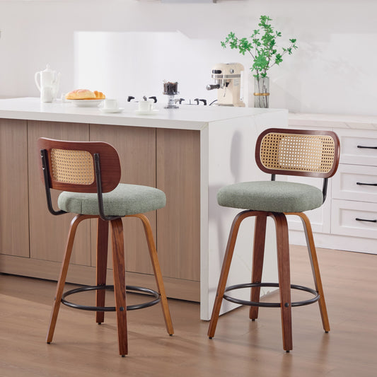 Light Green Linen Counter Height Stool with Black Legs (Set of 2)