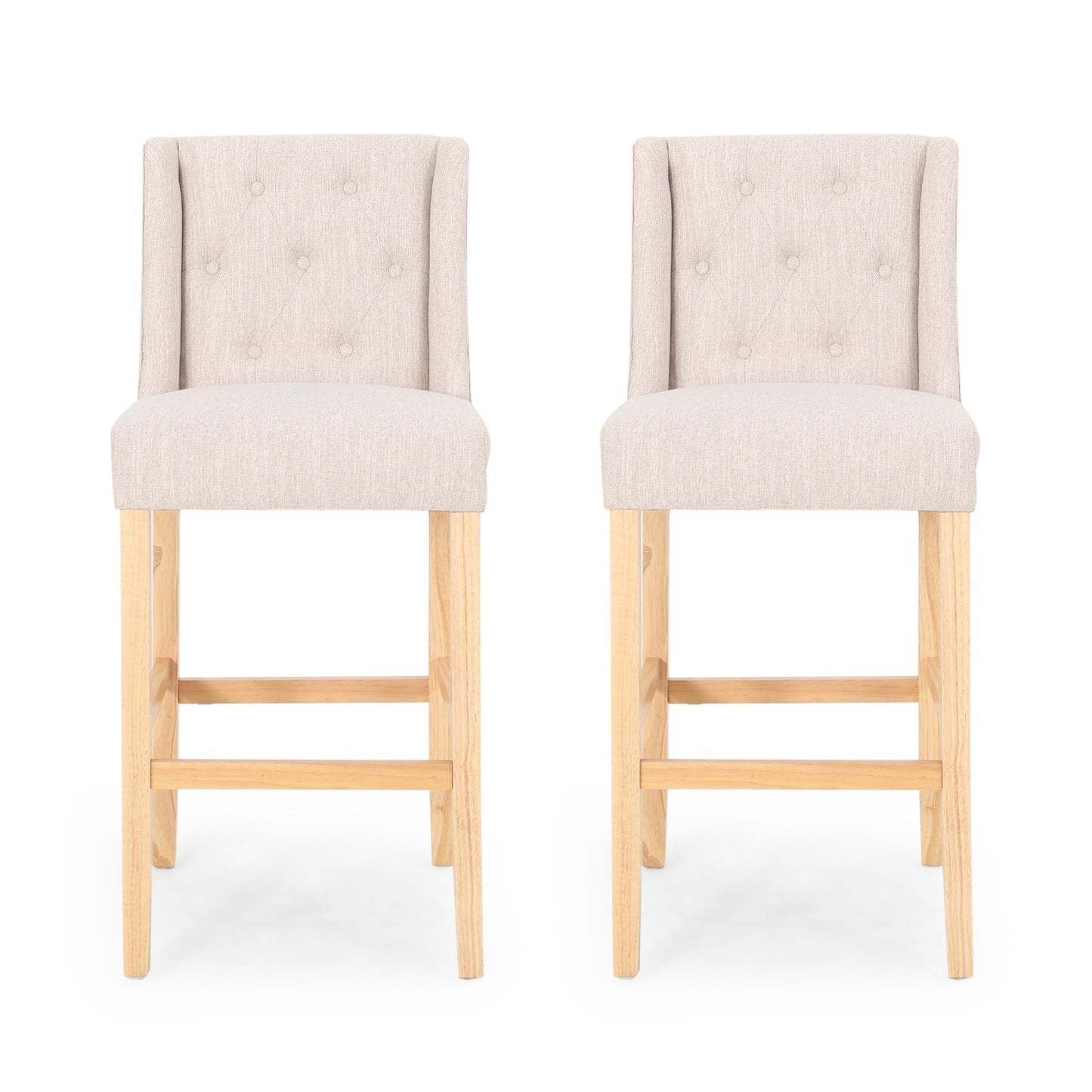 Vienna Contemporary Fabric Tufted Wingback 31 Inch Bar Stools, Set of 2, Beige and Natural