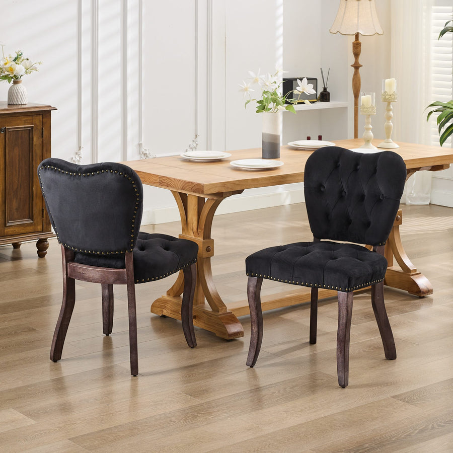 Black Velvet Tufted Dining Chairs with Black Legs (Set of 2)