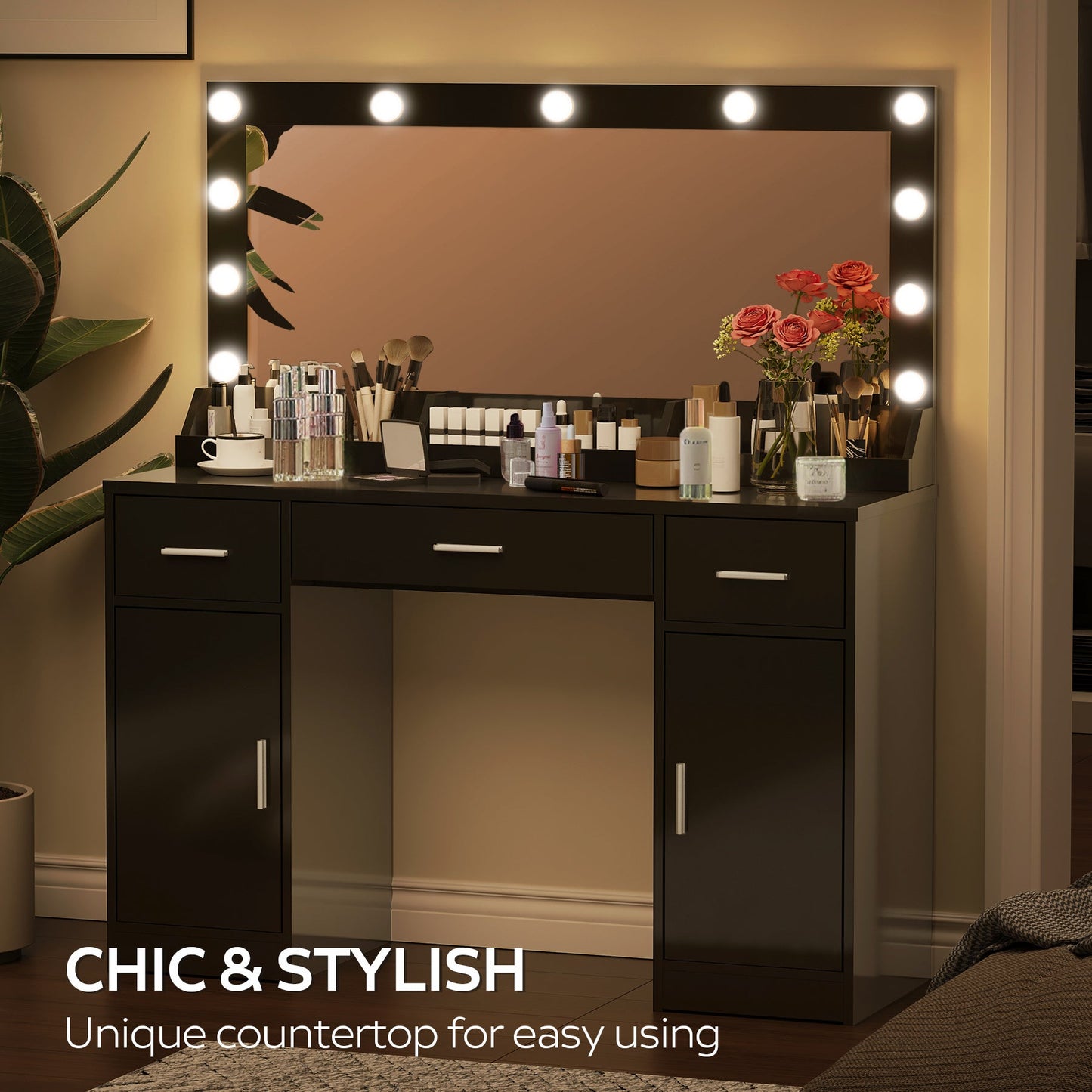 Freya Contemporary Bedroom Vanity, Black