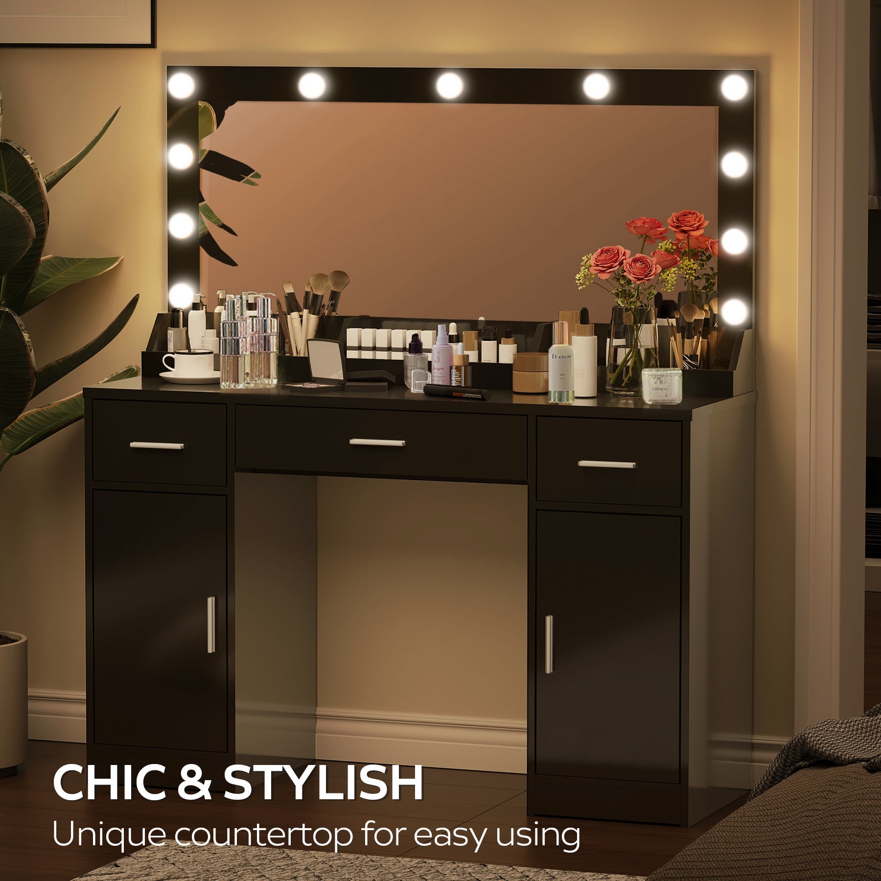 Freya Contemporary Bedroom Vanity, Black