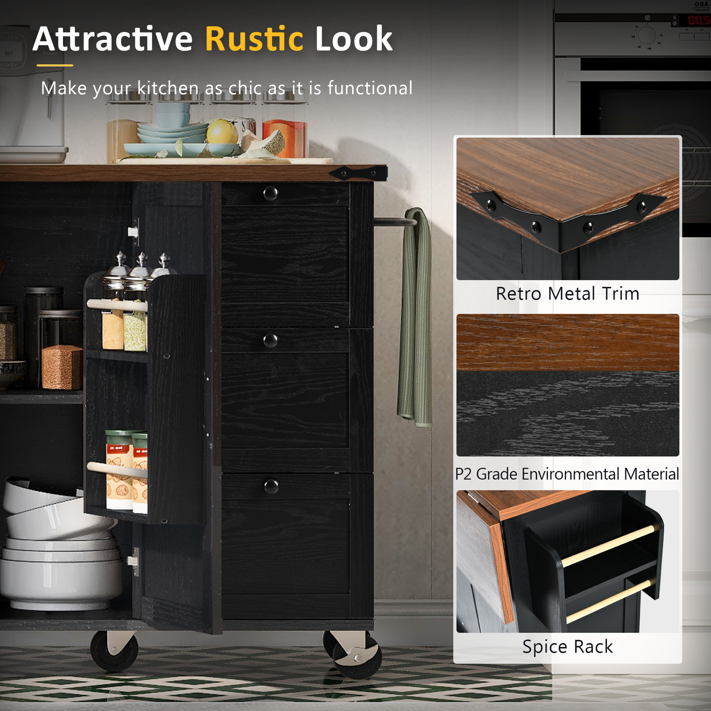 K&k 54.5' Farmhouse Kitchen Island with Power Outlet - Black - detail view 6
