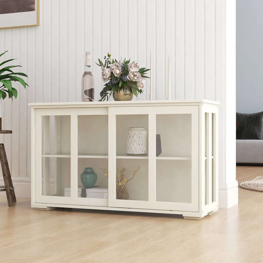 Claremont White Sliding Door Storage Cabinet - Finally Home Furnishings LLC