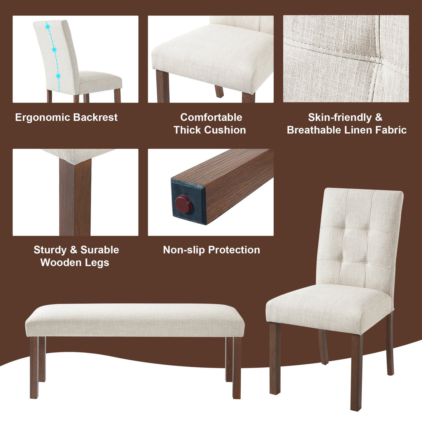 6-Piece Modern Dining Set - Walnut - detail view 6