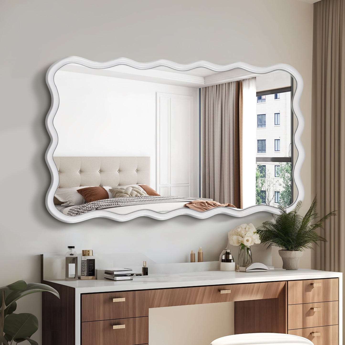 Explosion-Proof Wall Mirror with Wave Wood Frame