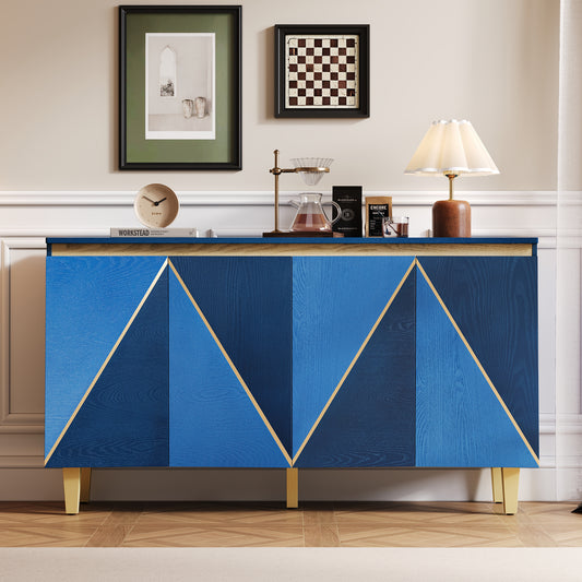 TREXM 60' Retro Buffet Cabinet with Storage - Dark Navy,light Navy - detail view 2