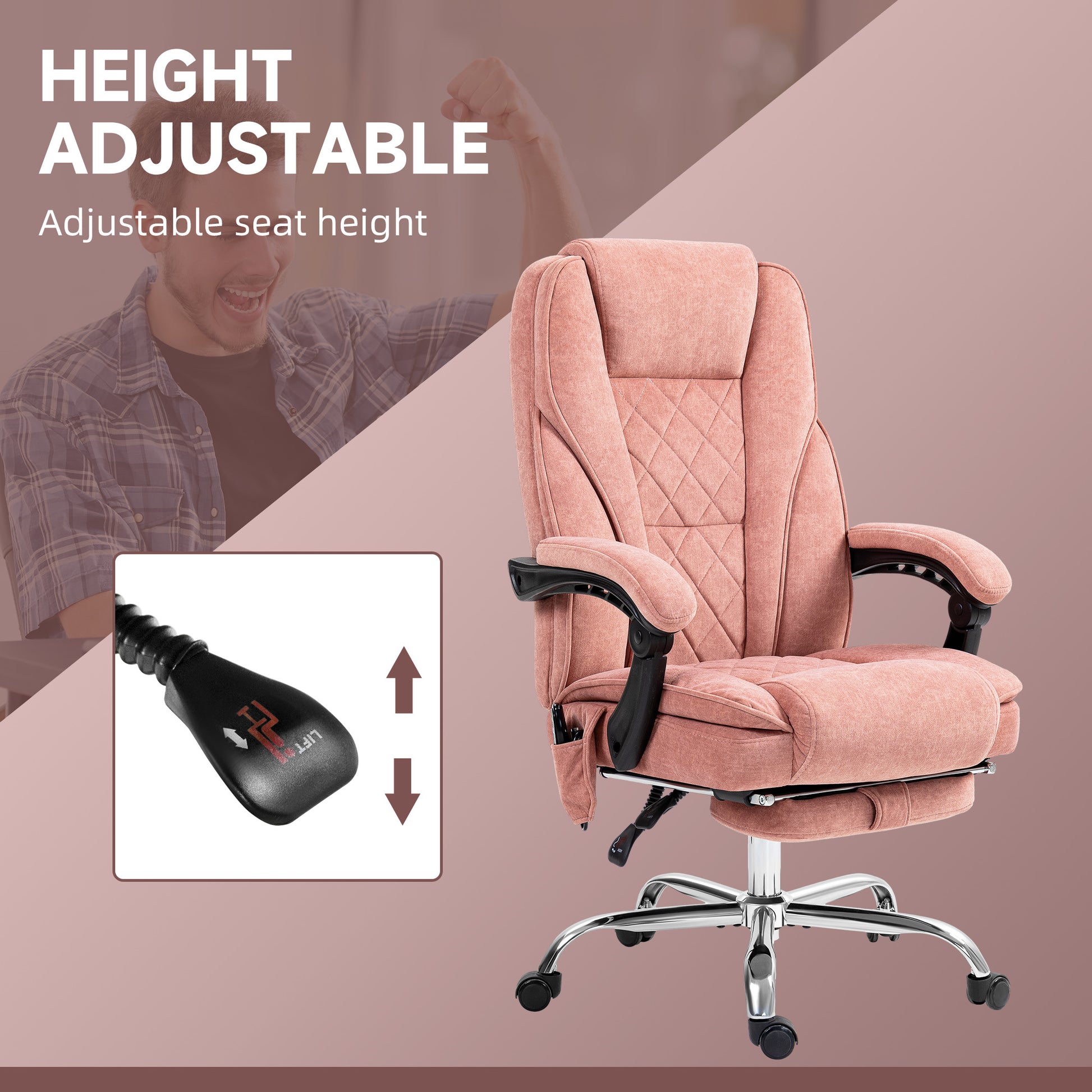 Vinsetto Massage Office Chair with Foot Rest, Executive Office Chair with 6 Vibration Point and Heat, Pink
