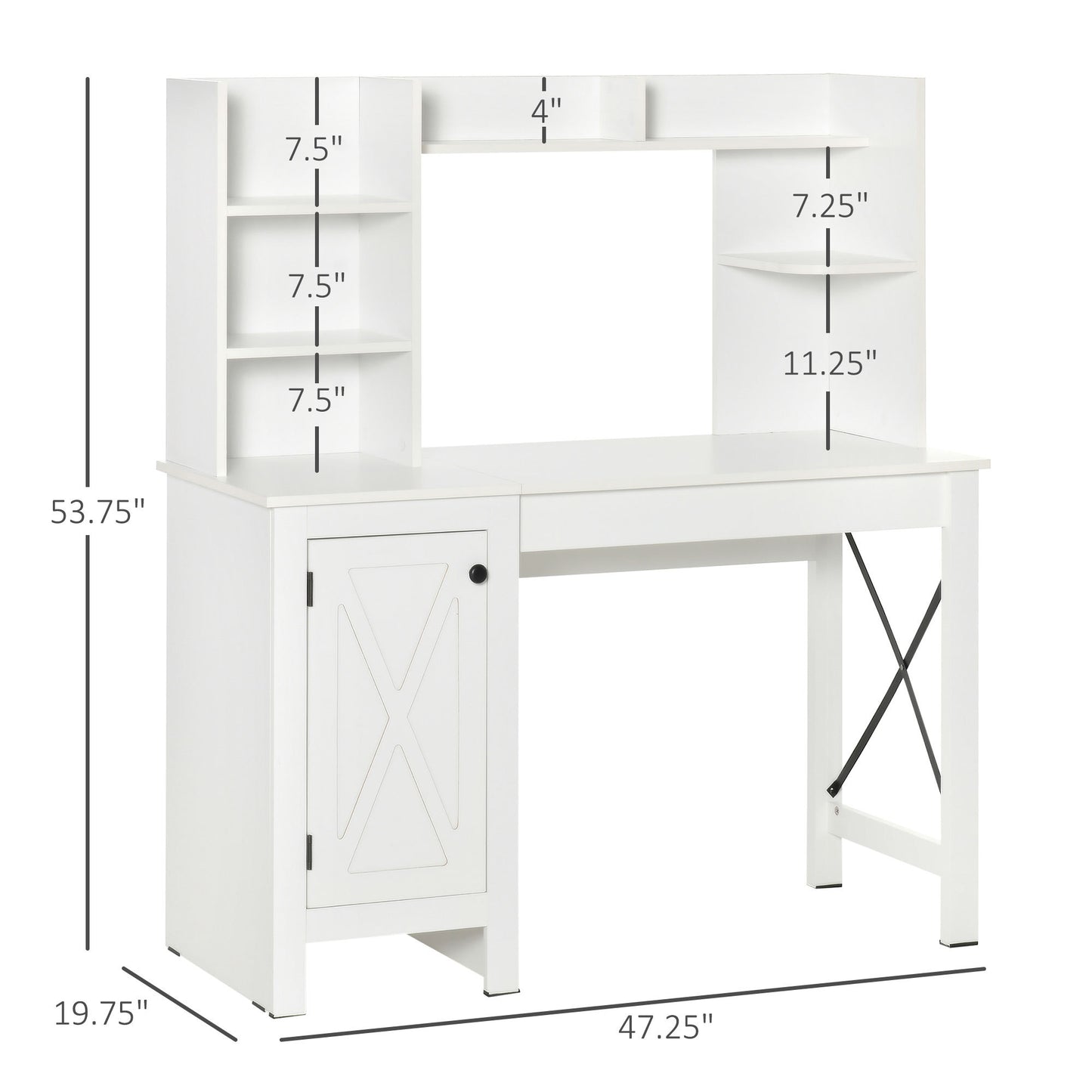 Tova Farmhouse Computer Desk with Hutch and Cabinet,White