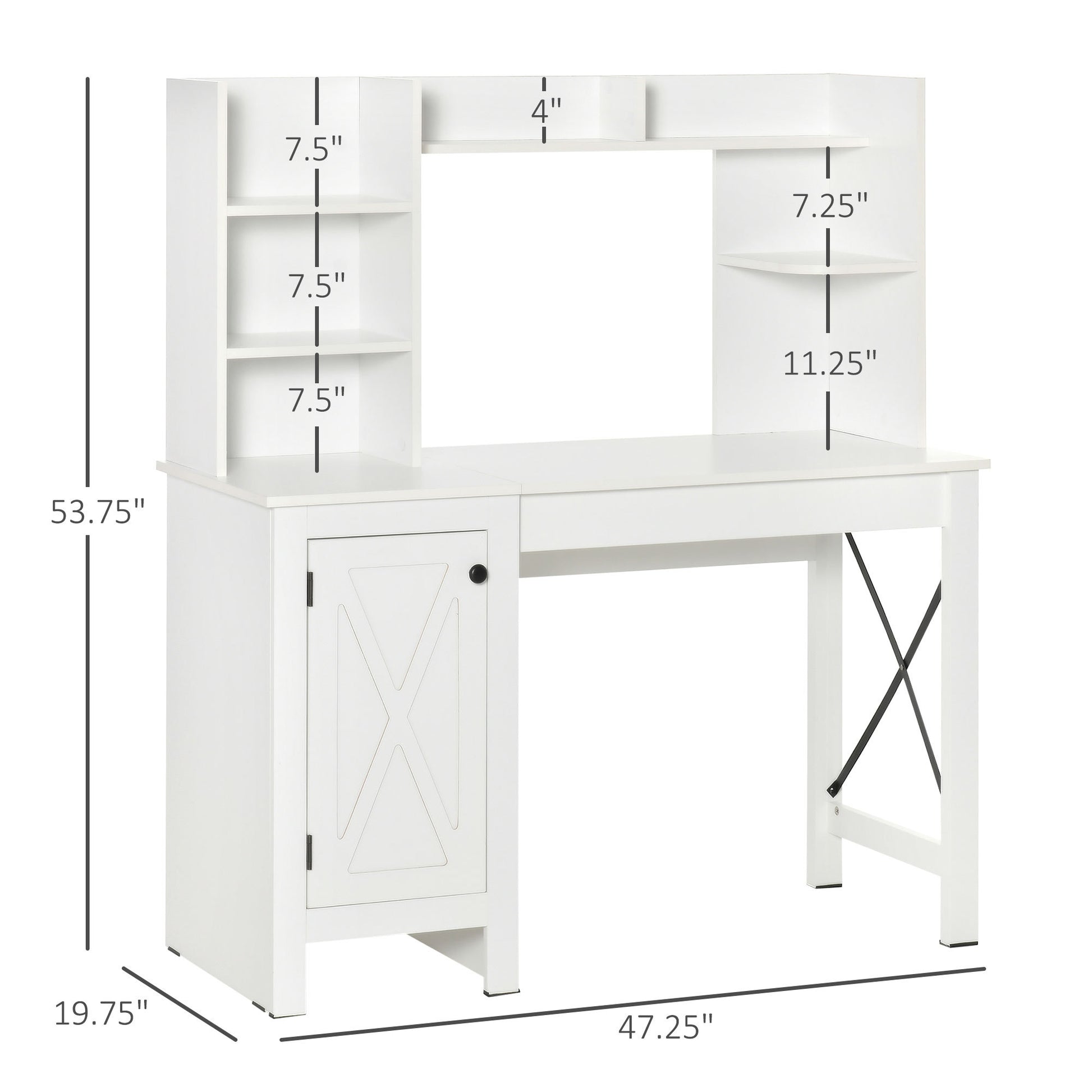 Tova Farmhouse Computer Desk with Hutch and Cabinet,White