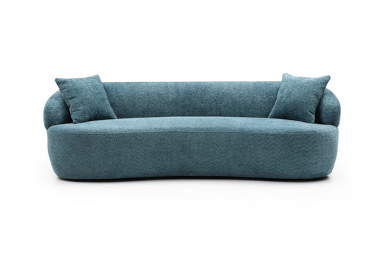 Mid Century Modern Blue Boucle Curved Sofa