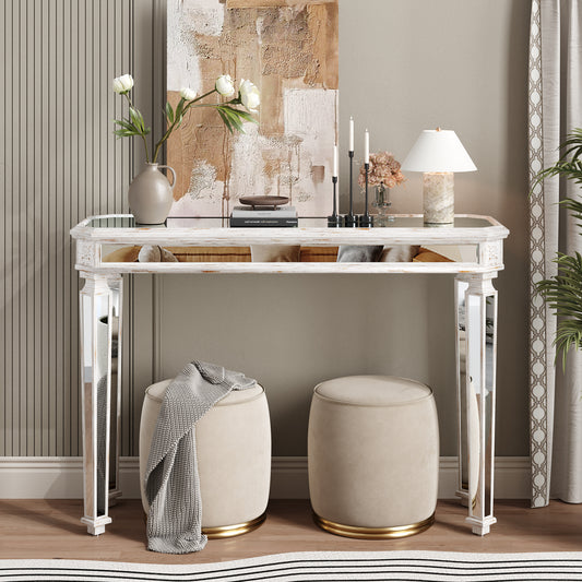 Mirror Effect Accent Cabinet with Wood Carvings