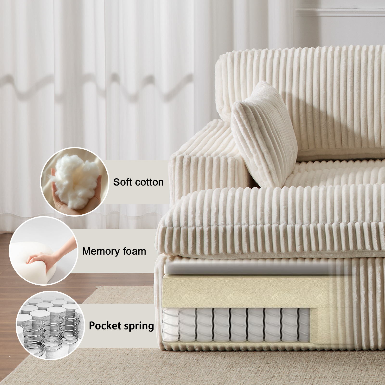 Double Chaise Lounge Chair Indoor - White - detail view 7