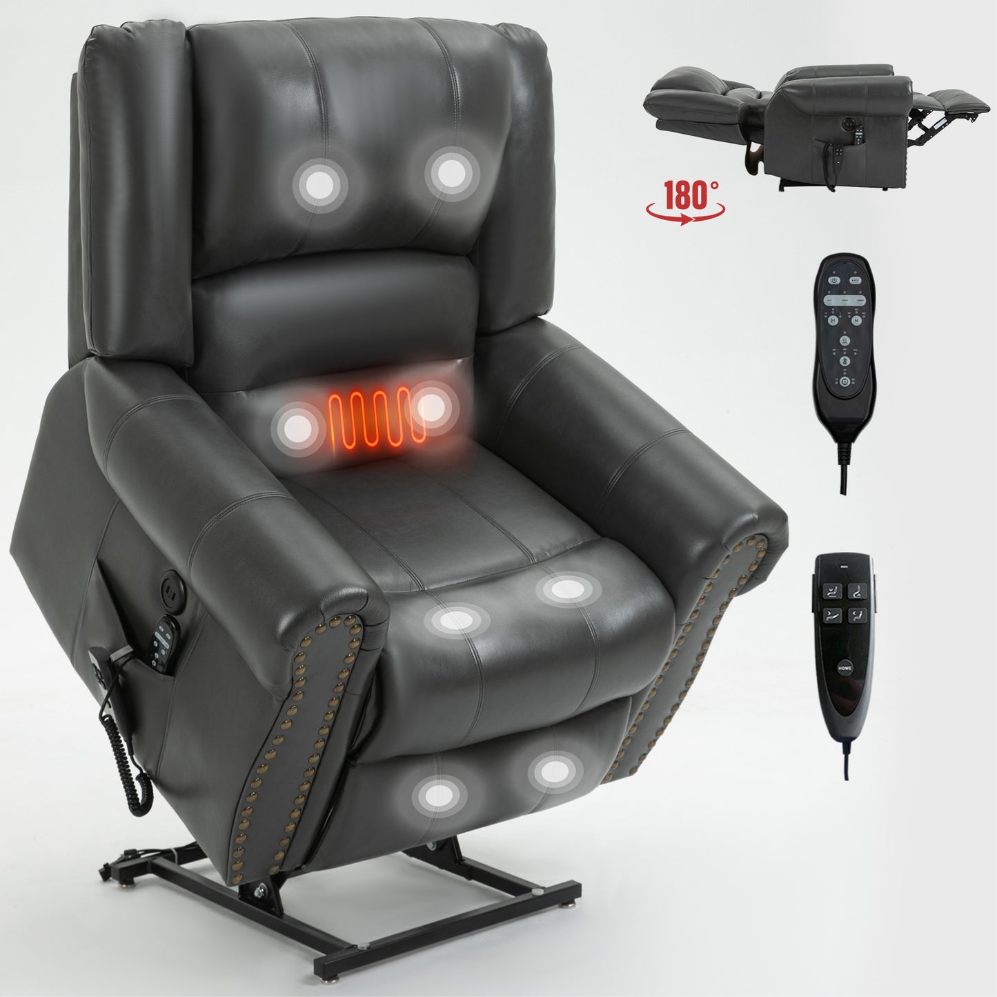 Power Lift Recliner Chair Heat Massage Dual Motor Infinite Position Up to 350 LBS - Grey - primary color shot