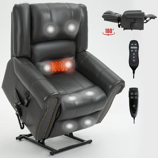 Power Lift Recliner Chair Heat Massage Dual Motor Infinite Position Up to 350 LBS - Grey - primary color shot