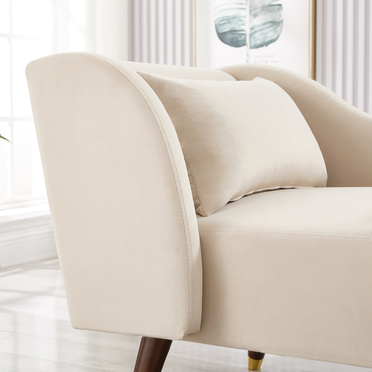 Modern Chaise Lounge Chair Velvet Upholstery (beige) - detail view 4