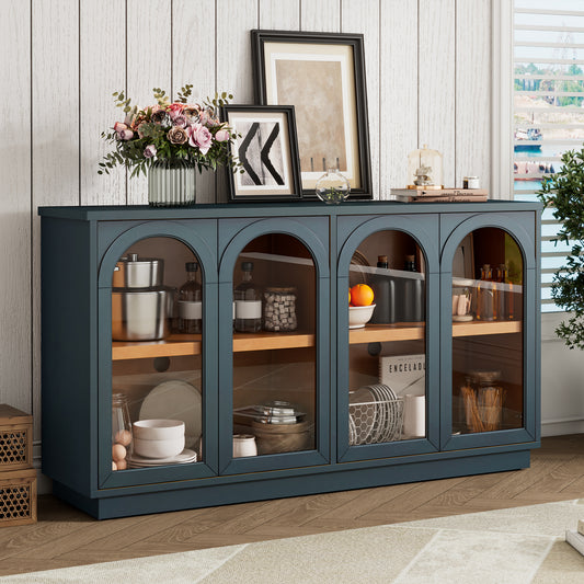 TREXM 4-Door Large Storage Buffet Cabinet with Glass Doors - Navy - primary color shot