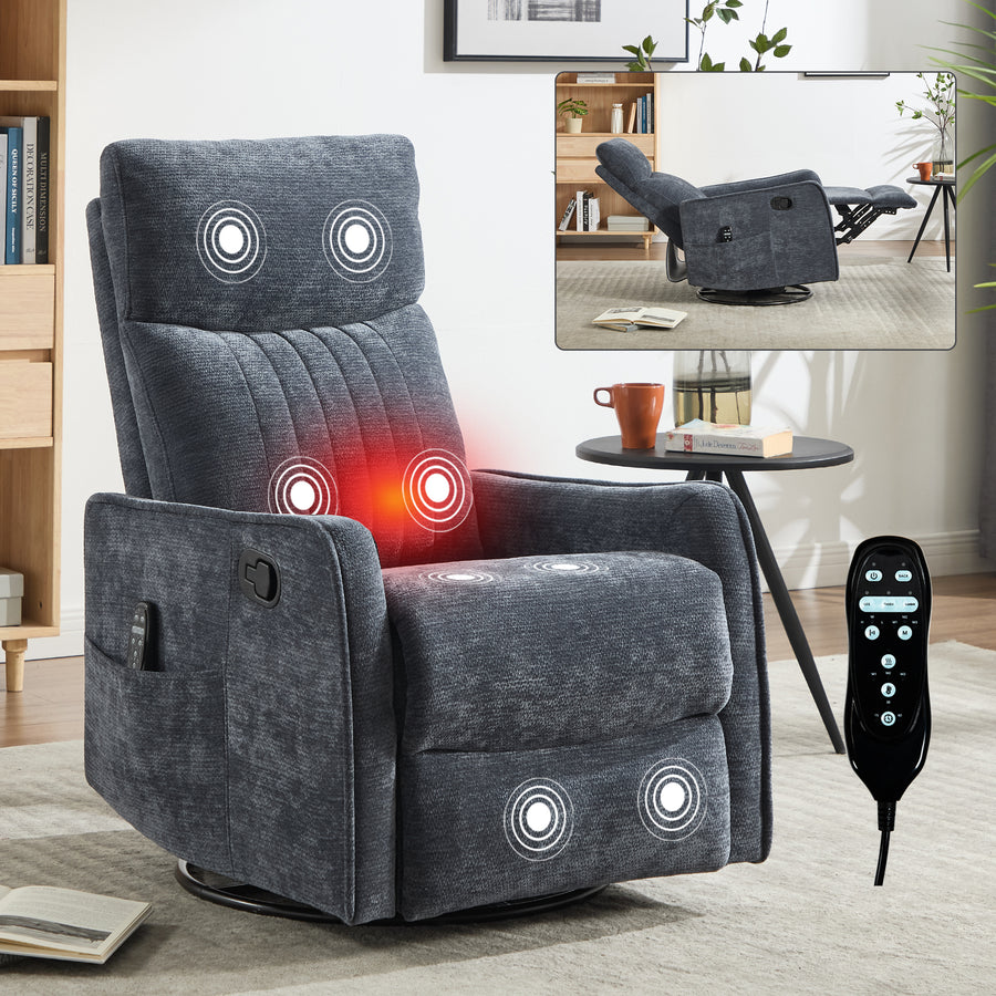 Blue Heat Massage Manual Recliner Chair with Rocker and Swivel in Fabric - primary color shot