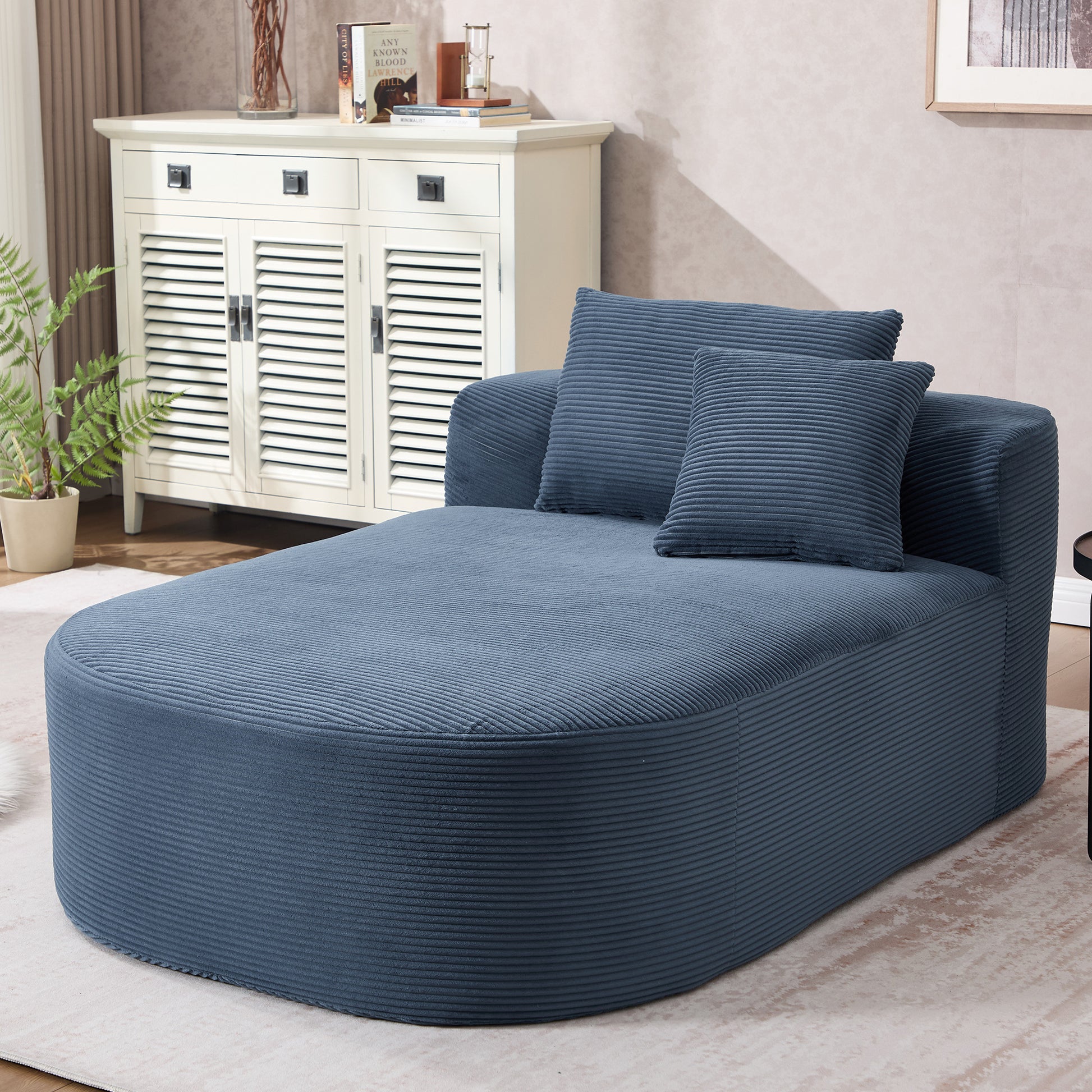 Blue Oversized Corduroy Chaise Lounge Sofa Bed with Deep Seat & Soft Pillows - detail view 2