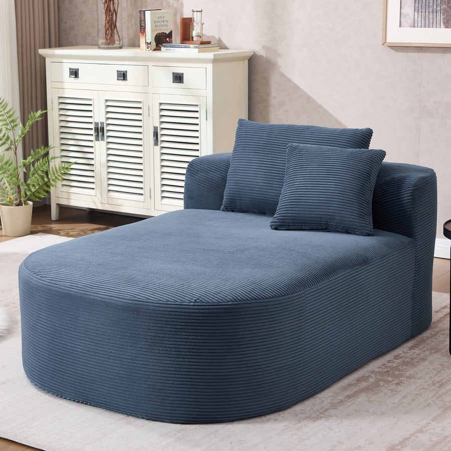 Blue Oversized Corduroy Chaise Lounge Sofa Bed with Deep Seat & Soft Pillows - detail view 2