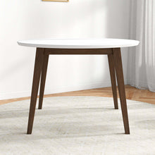 Brown and White Round Solid Wood Dining Room Table with Brown Wood Base - detail view 5