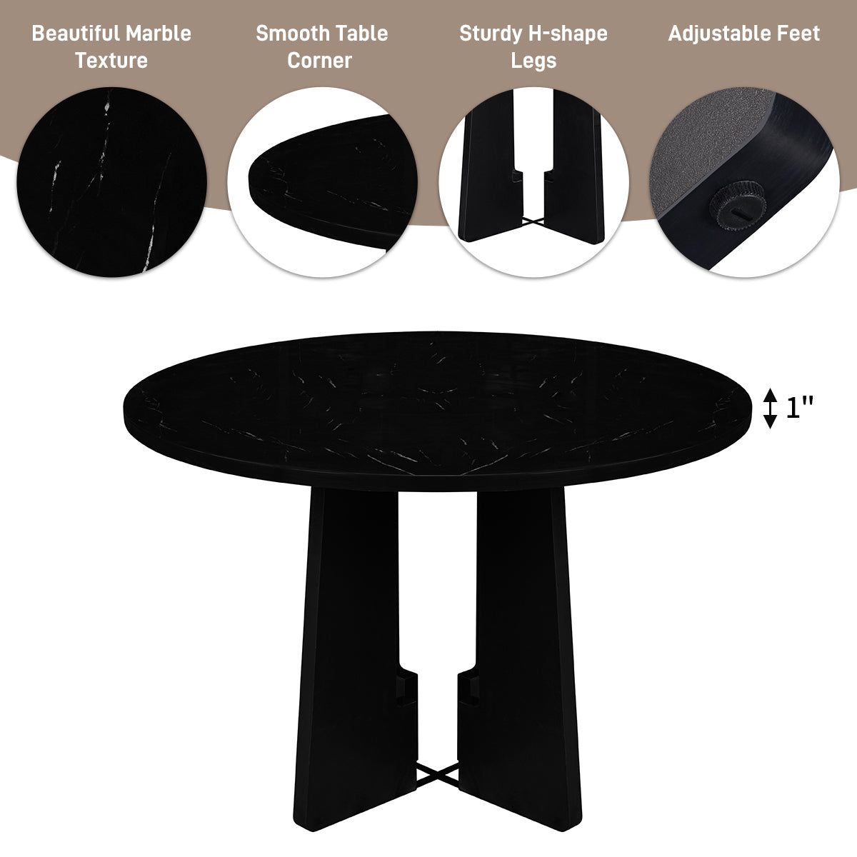 5-Piece Round Dining Table Set - Grey+black - detail view 5