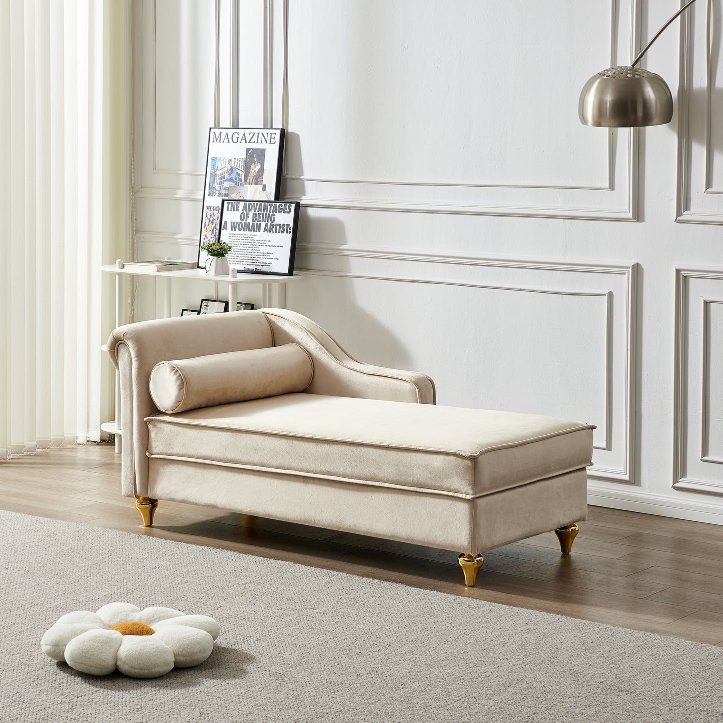 Modern Upholstery Chaise Lounge Chair with Storage Velvet (beige) - primary color shot