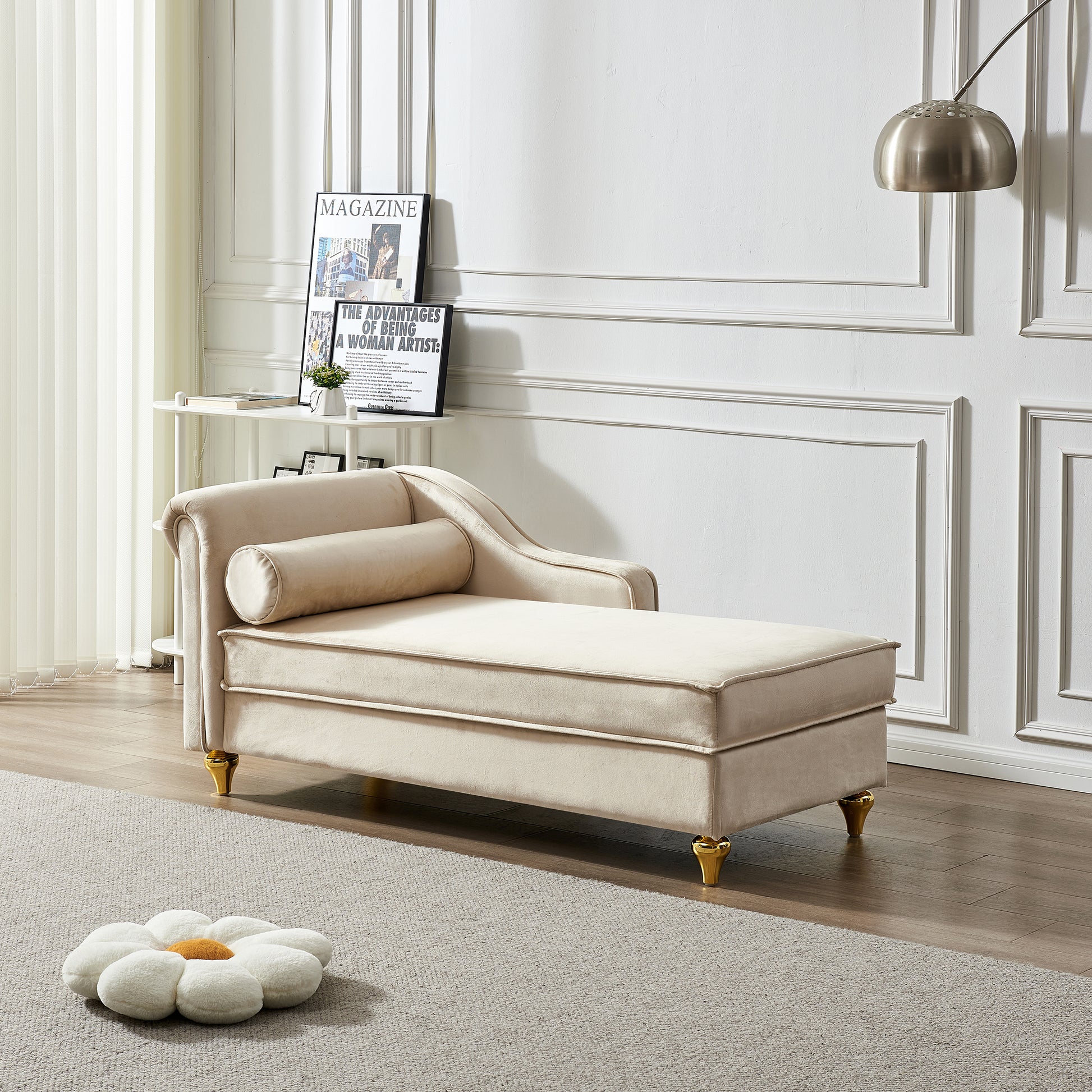 Modern Upholstery Chaise Lounge Chair with Storage Velvet (beige) - primary color shot