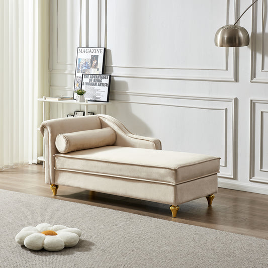 Modern Upholstery Chaise Lounge Chair with Storage Velvet (beige) - primary color shot